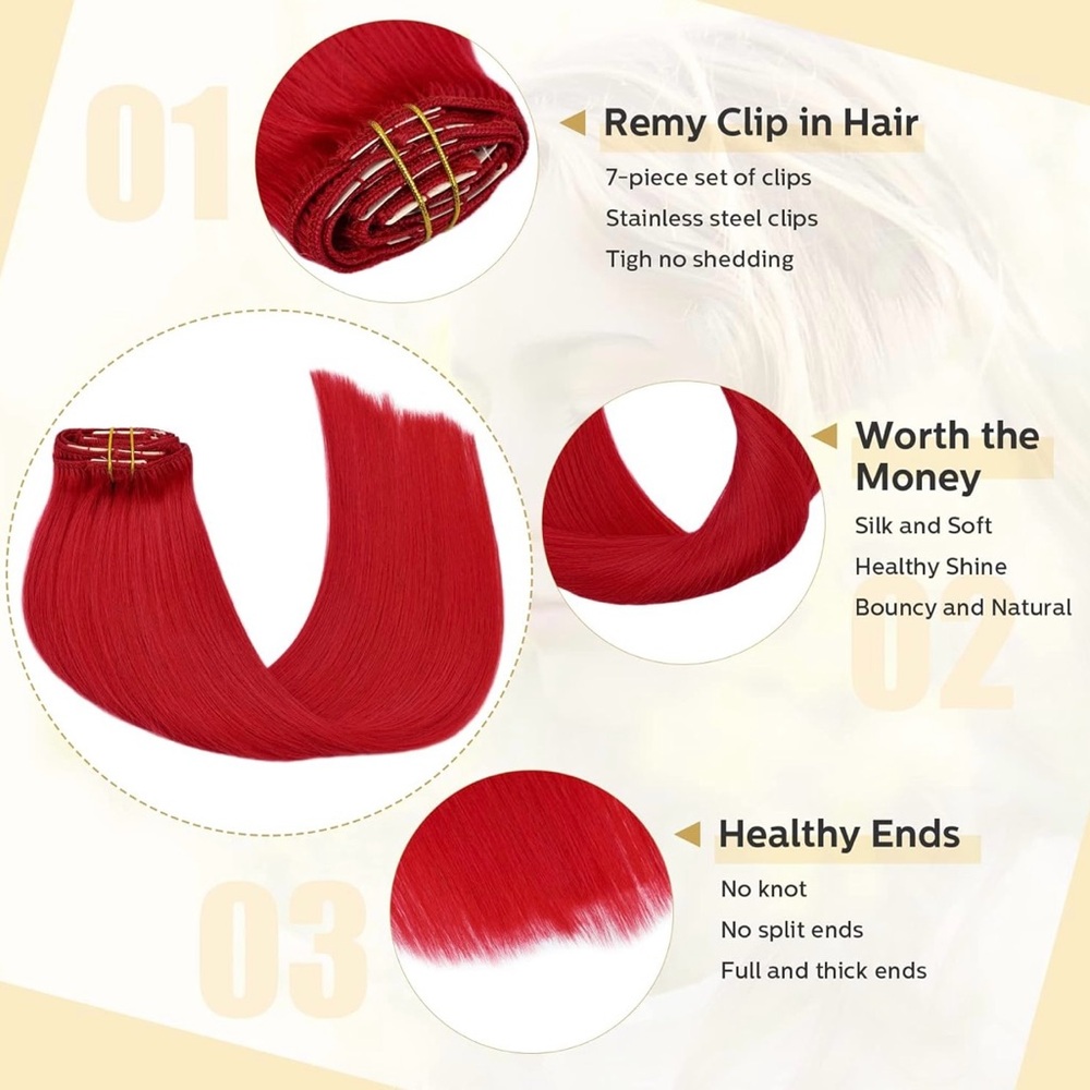 Human Hair Clip In Extensions - Red - Picture 6 of 9